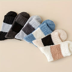 6 Pairs Colorblock Fuzzy Socks - Warm Mid Tube Stockings