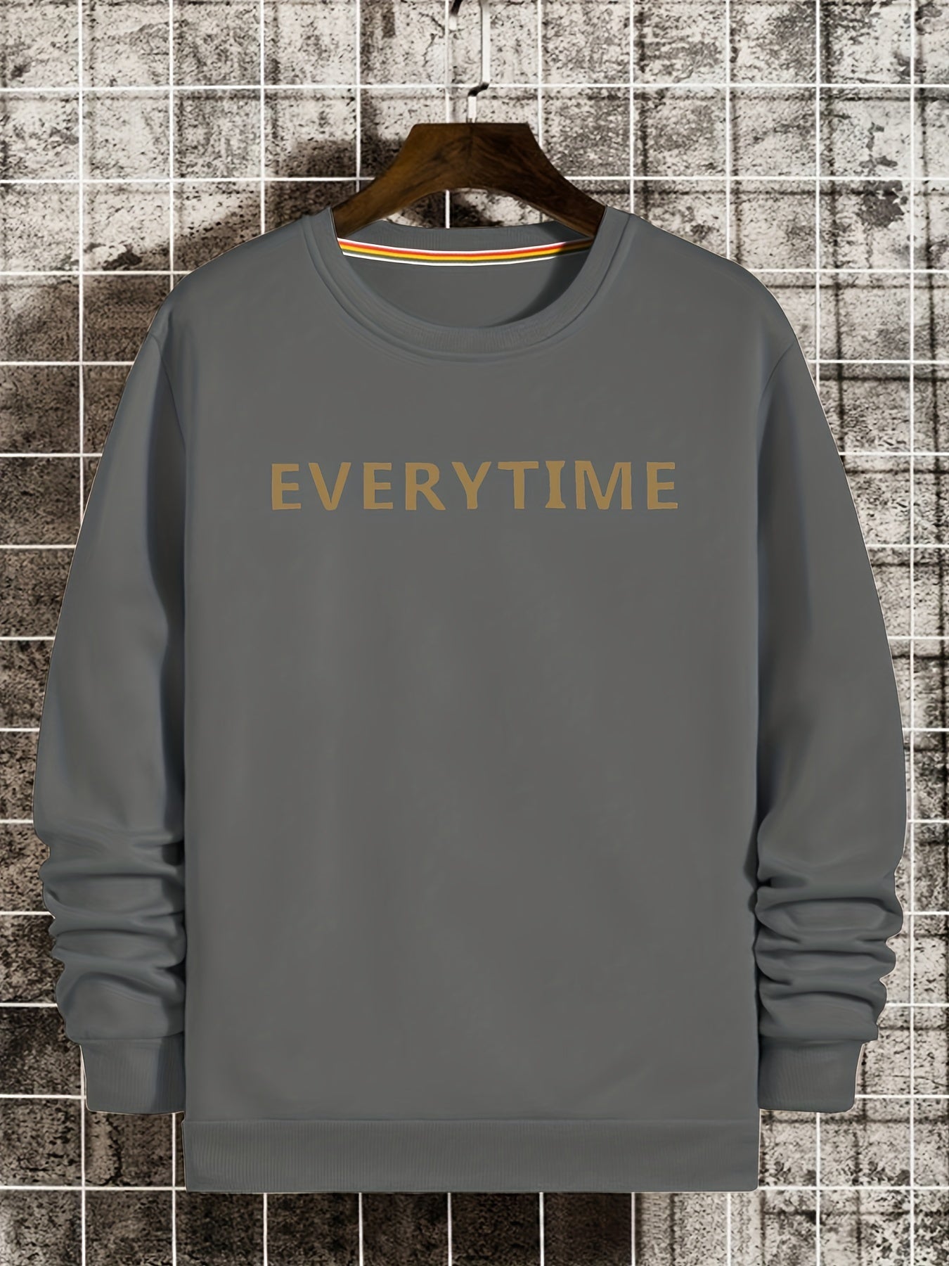 EVERYTIME Print Sweatshirt Men's Casual Graphic Crew Neck Pullover Sweatshirt