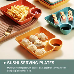 4pcs Dumpling Plates With Sauce Compartment Square Serving Plates