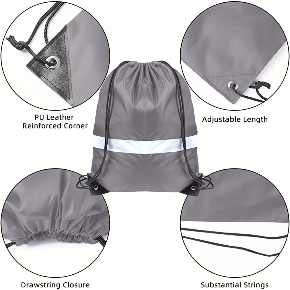 10pcs Reflective Drawstring Backpack for Sports Towel Water Cup Cosmetics