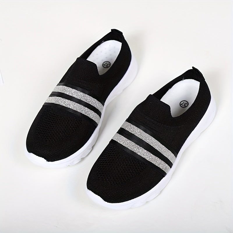 Glitter Slip On Flat Sneakers Casual Walking Trainers