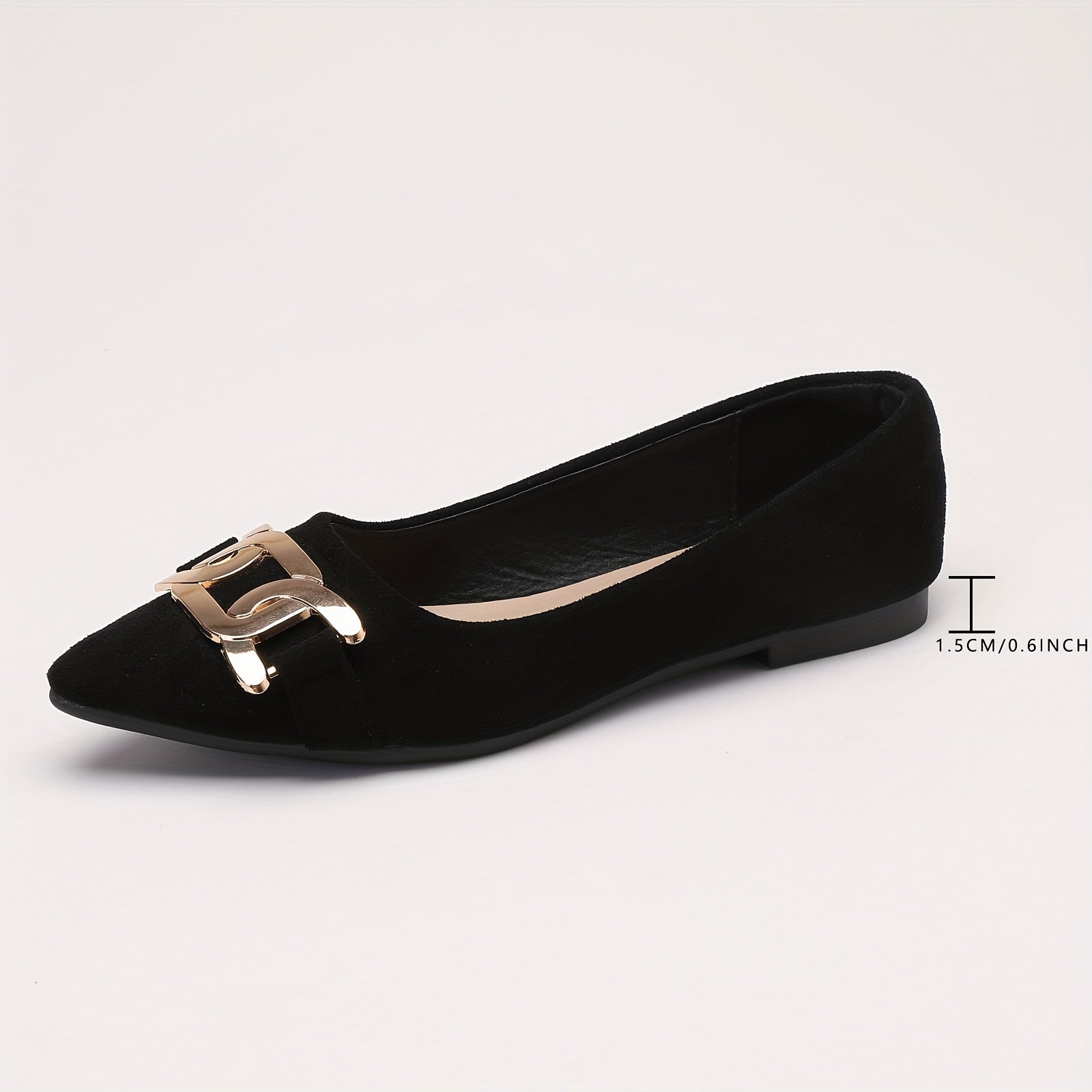 Pointed Toe Flat Shoes with Metallic Buckle - Versatile Work Shoes