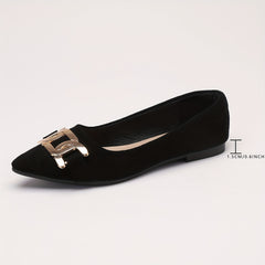 Pointed Toe Flat Shoes with Metallic Buckle - Versatile Work Shoes