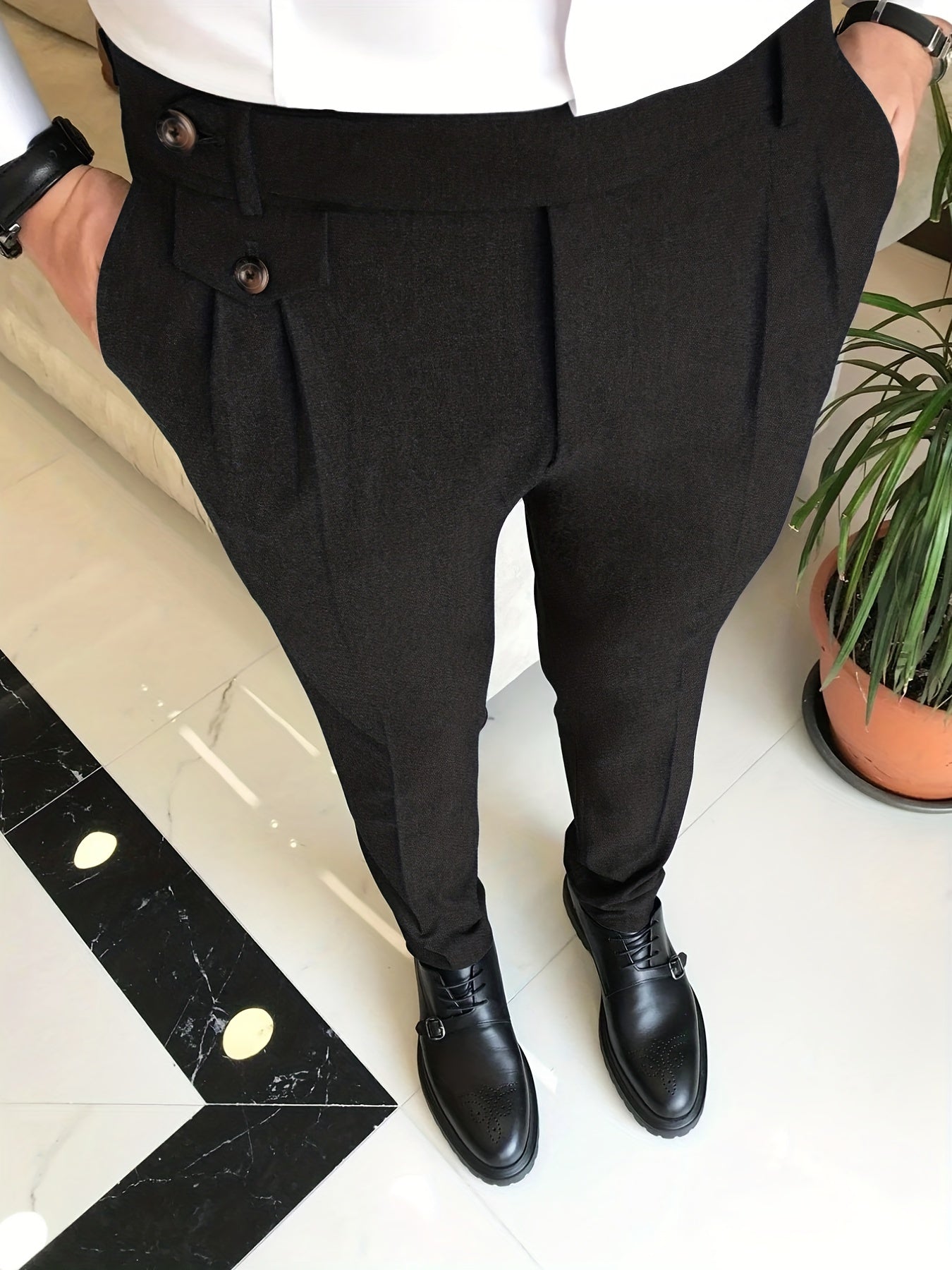Men's Slim Fit Vintage Style Stretch Dress Pants for Dinner