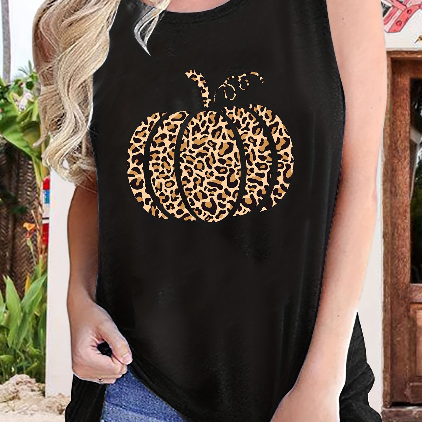 Leopard Pumpkin Print Tank Top Summer Sleeveless Top Women's Clothing