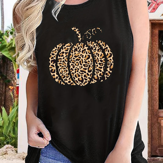 Leopard Pumpkin Print Tank Top Summer Sleeveless Top Women's Clothing