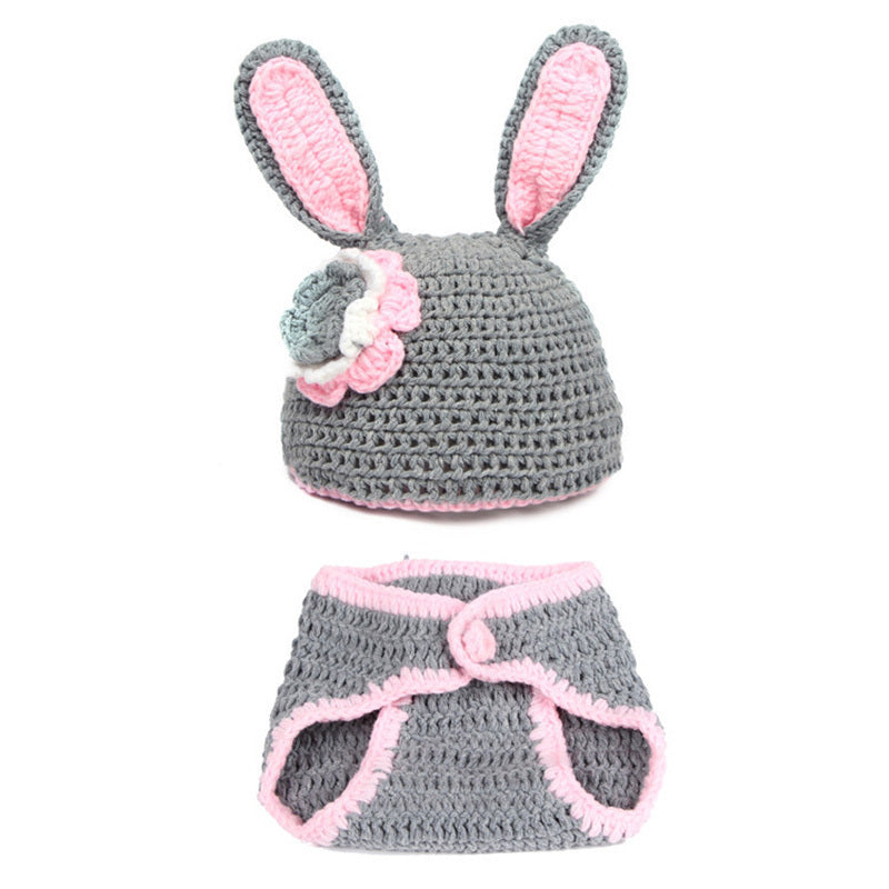Bunny Crochet Knitted Hat Set Newborn Photography Props Infant Outfit