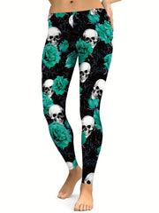 Skull Flower Fitness Leggings Halloween Yoga Pants