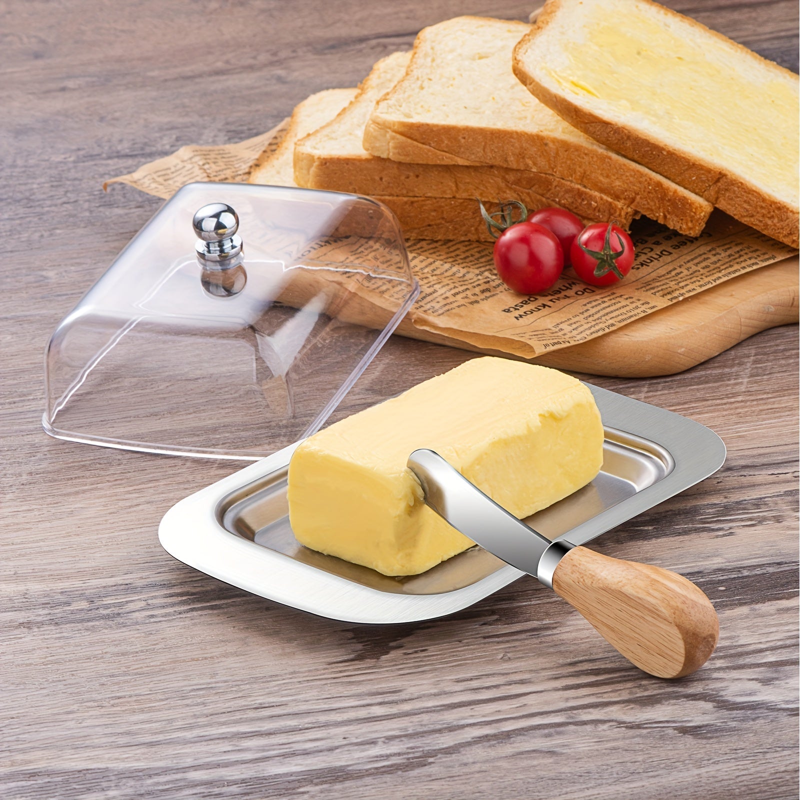 Butter Cutter Box Stainless Steel Saucer with Plastic Cover