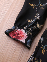 Floral Pleated Long Sleeve Dress