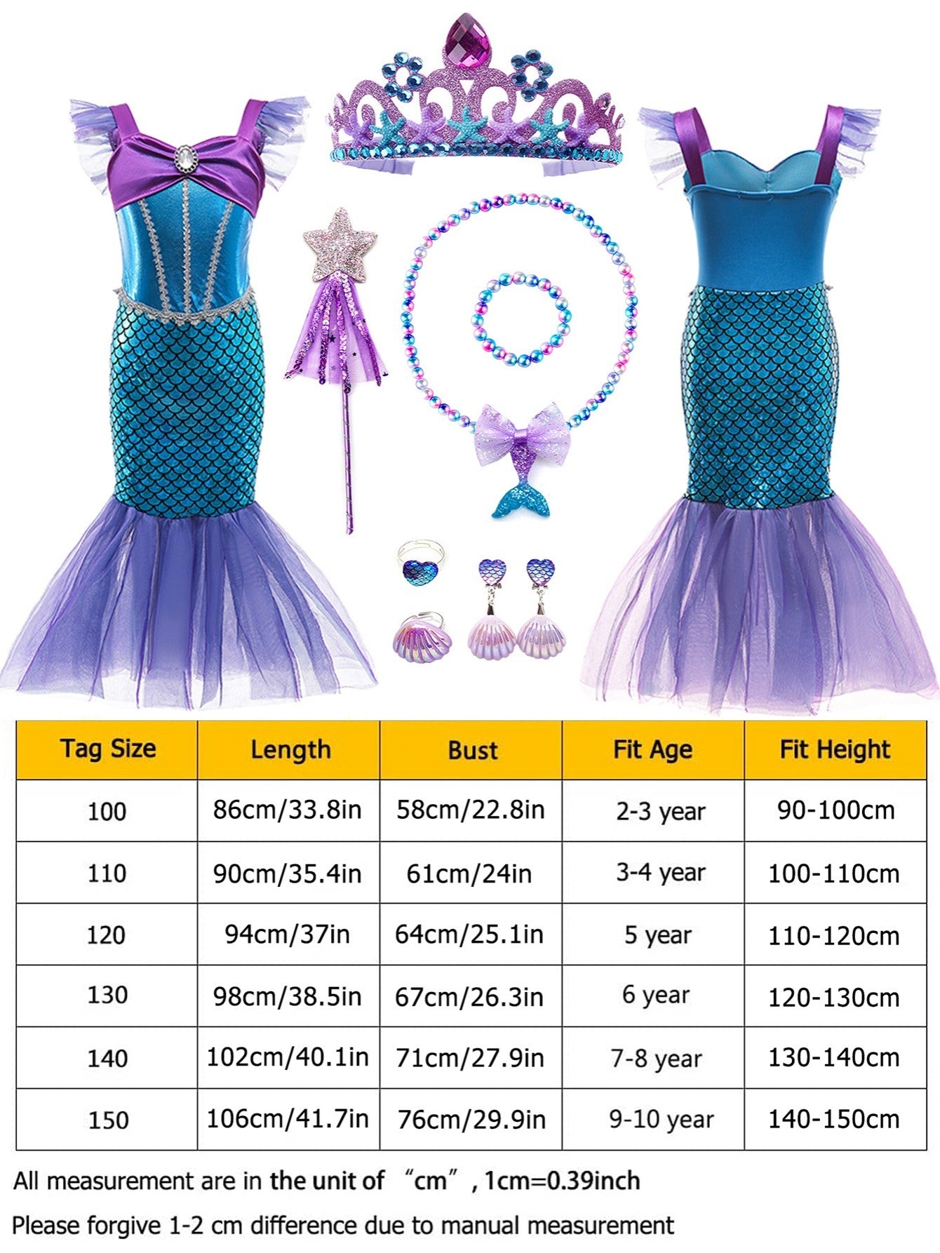Girls Princess Mermaid Dress Costume Birthday Party Christmas Outfit Set