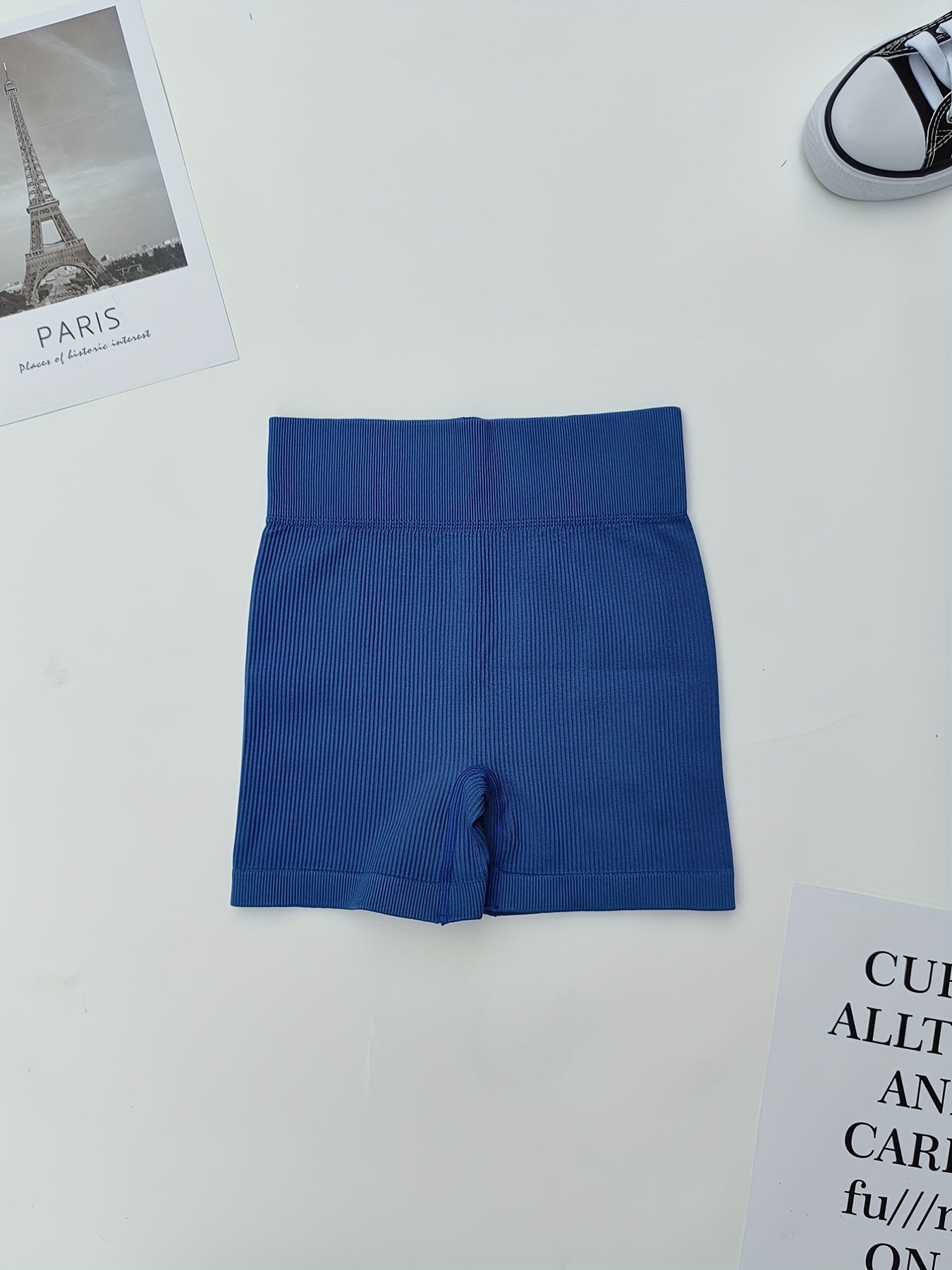 3pcs High Waist Yoga Shorts Rib Knit Plain Butt Lifting Tummy Control Sporty Sho