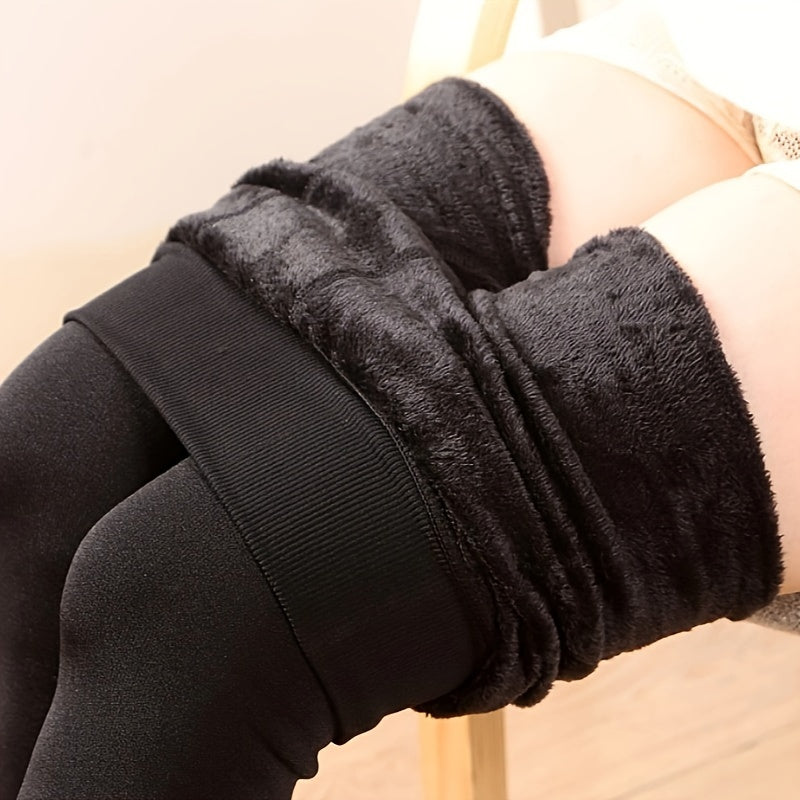 Plush Lined Trample Feet Socks Opaque High Waisted Thermal Footless Leggings