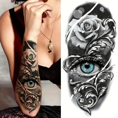 Eye & Flower Pattern Temporary Tattoo Waterproof Long lasting For Men Women