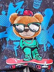 Boys Bear Skateboard T-shirt & Shorts Summer Outfit
