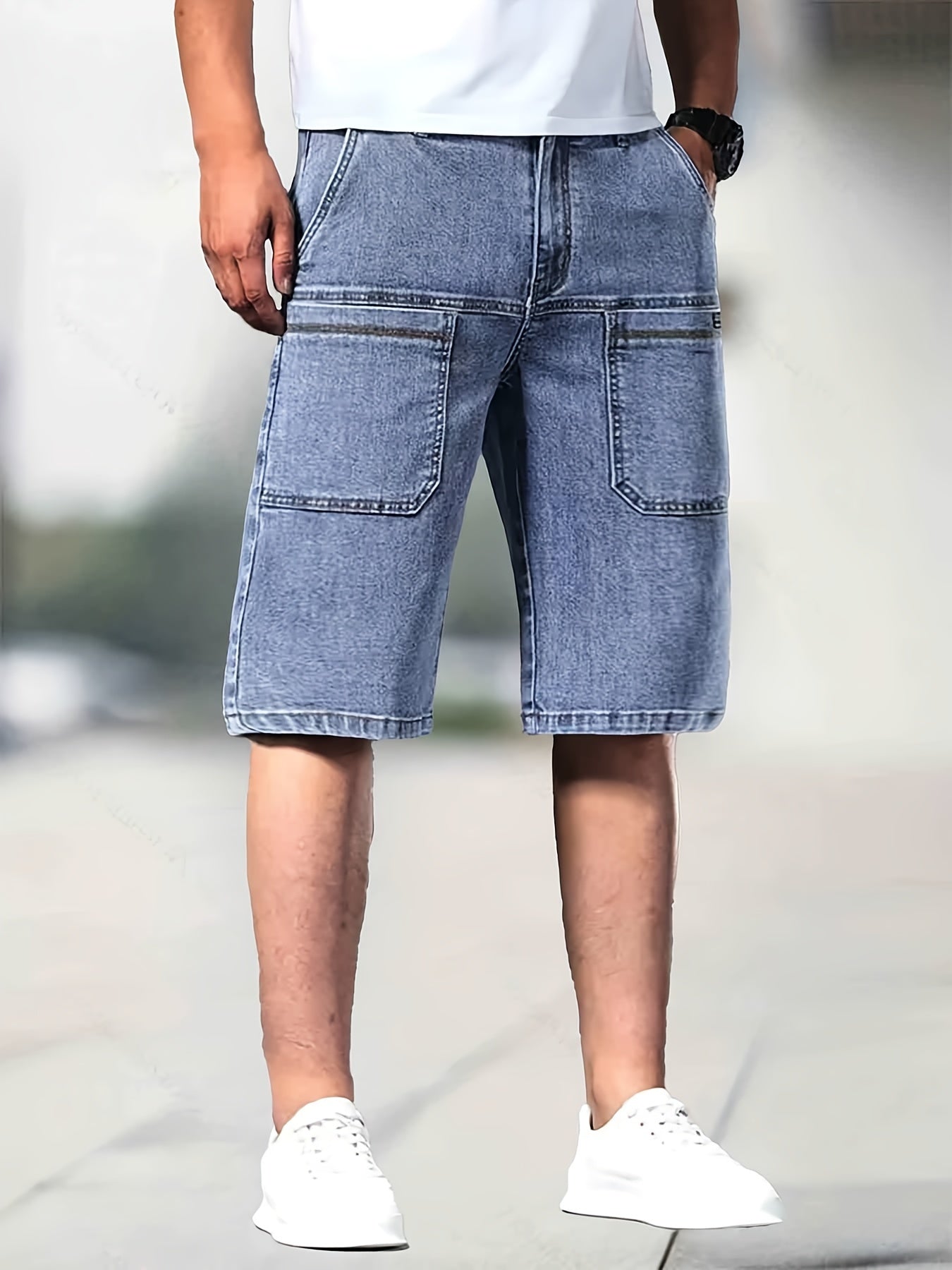 Stretch Distressed Denim Shorts Men's Casual Street Style