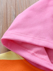 Girls' Rainbow Embroidery Striped Hooded Sweatshirt Pullovers