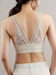 3pcs Wireless Lace Bras Scallop Trim Comfy & Breathable Women's Lingerie