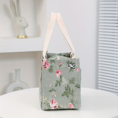 Floral Print Lunch Bag Insulated Large Capacity Bento Bag Thermal Cooler Handbag