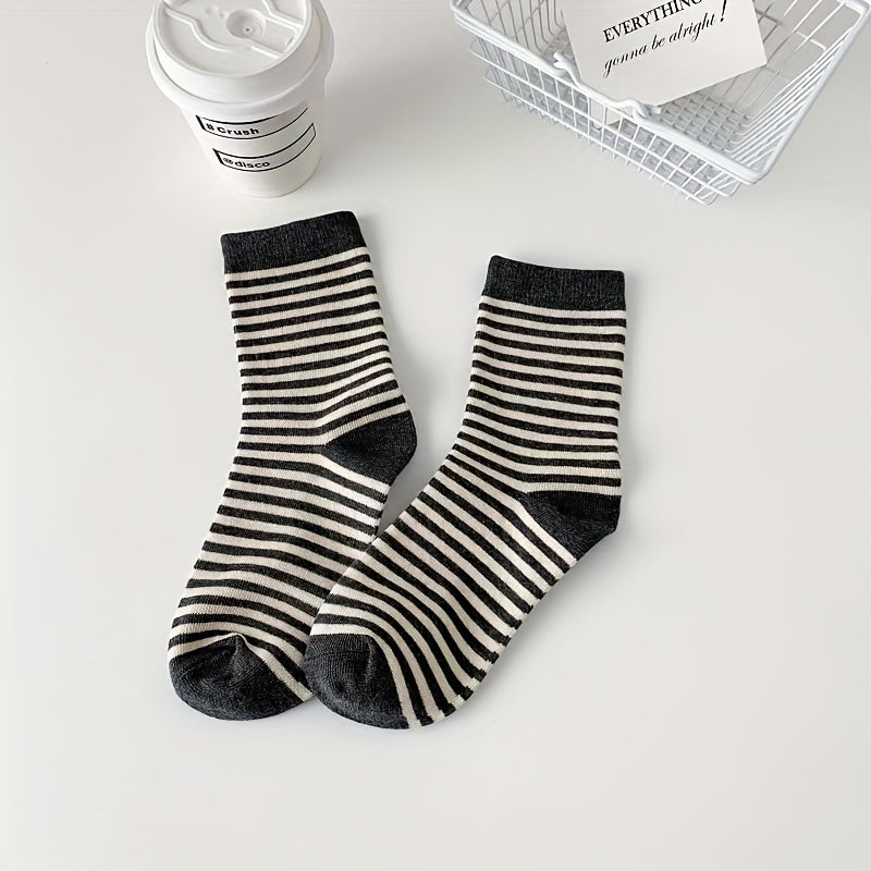 4 Pairs Striped Crew Socks Women's Stockings