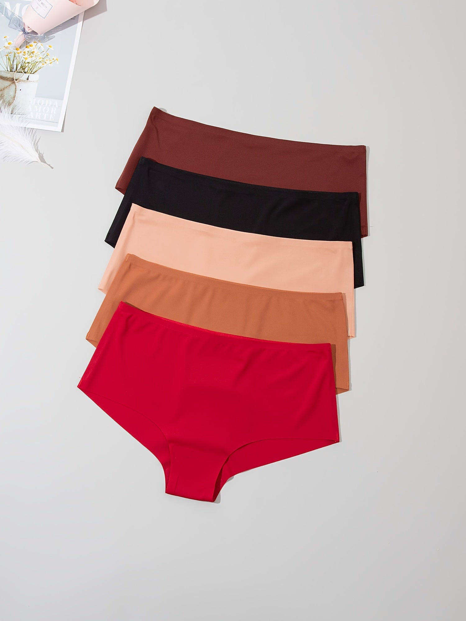 5 Seamless Solid Briefs Comfy & Stretchy Panties Women's Lingerie