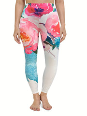 Sporty Leggings Women's Plus Floral Print High Rise Yoga Leggings
