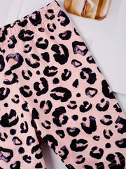 2pcs Toddler Girls Leopard Elastic Waist Biker Shorts Set