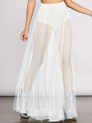 Sequin Decor Pleated Mesh Skirt High Waist Casual Skirt
