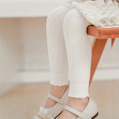 Girls Knit Ruffled Pantyhose Cropped Leggings for Autumn and Spring