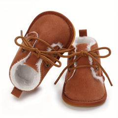 Soft Warm Lace Up Boots for Baby Boys with Fleece Lining