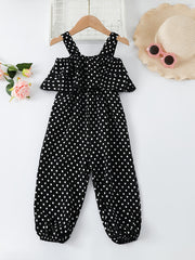 Girls Polka Dot Print Ruffled Suspender Jumpsuit
