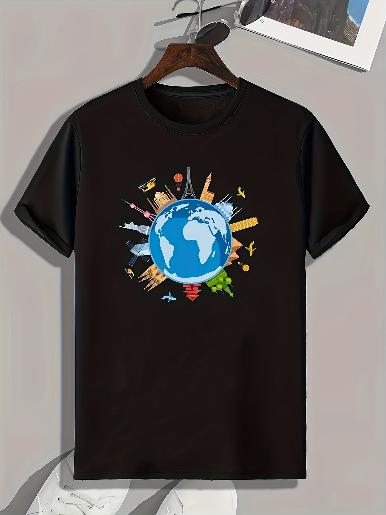 Earth Pattern Print Men's Comfy Sports T shirt Graphic Tee