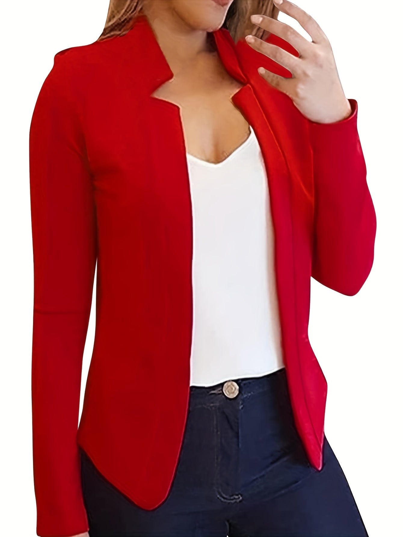 Solid Open Front Jacket for Women's Business Attire