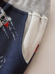 Toddler Kid's Cotton Sweatpants Cartoon Rocket Print Elastic Waist Pants