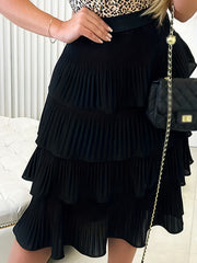 Solid Layered Draped Skirt Mid Length Cake Skirt