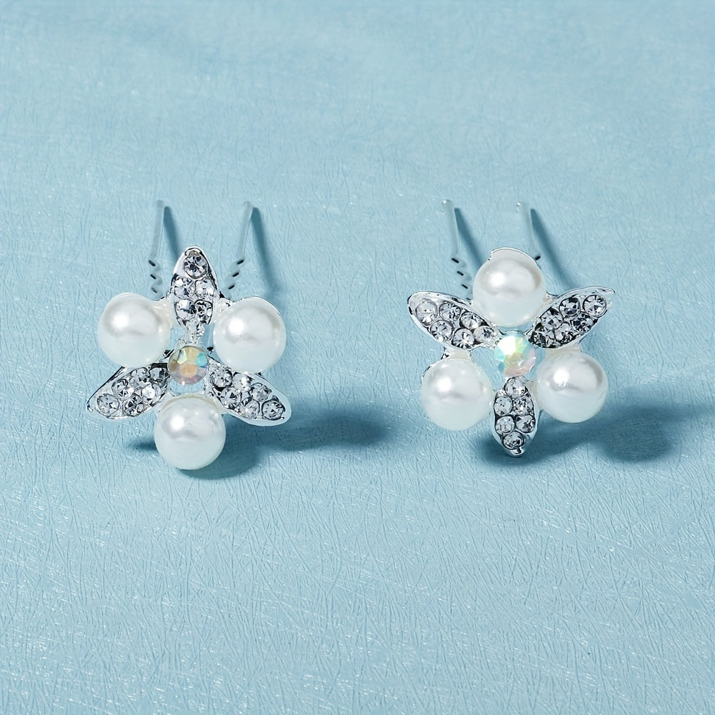 2pcs Rhinestone Faux Pearl Hairpin Bridal Head Jewelry