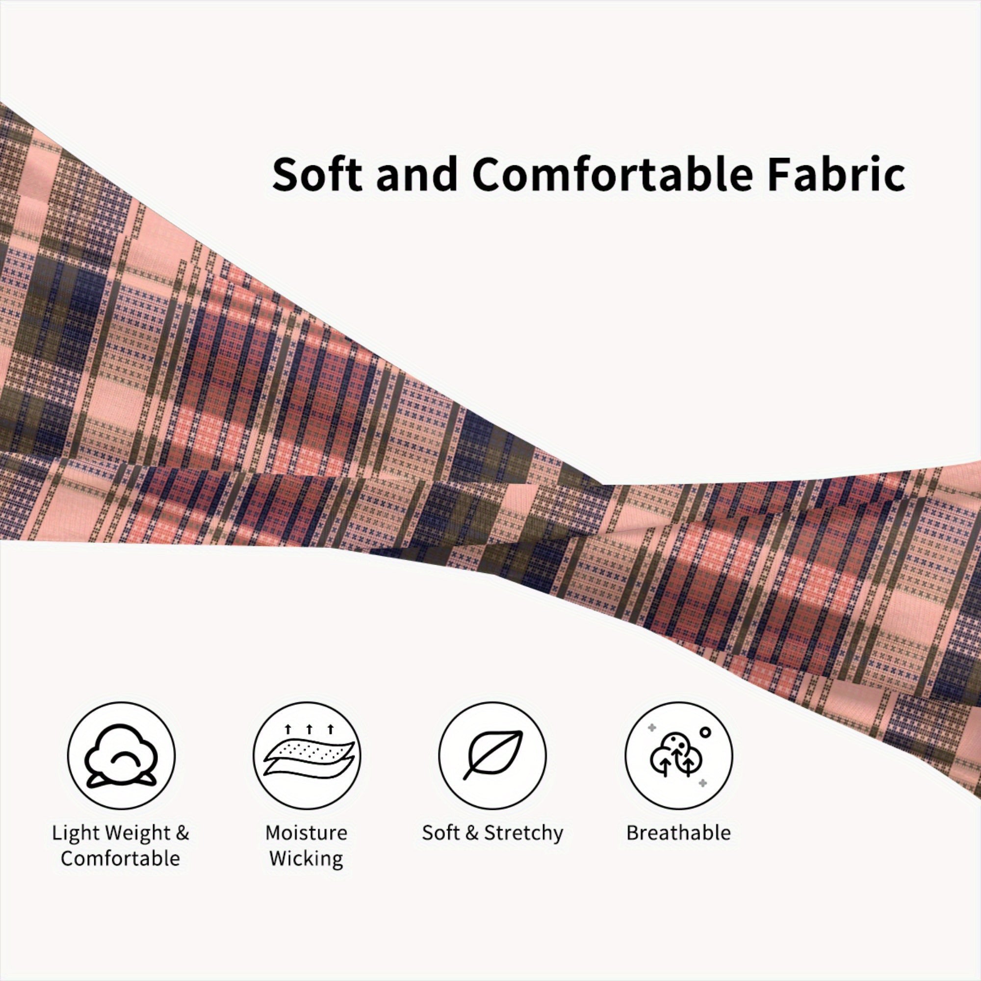 Men's Vintage Plaid Headband Soft Pink Lightweight Hairband Gym Running Non Slip
