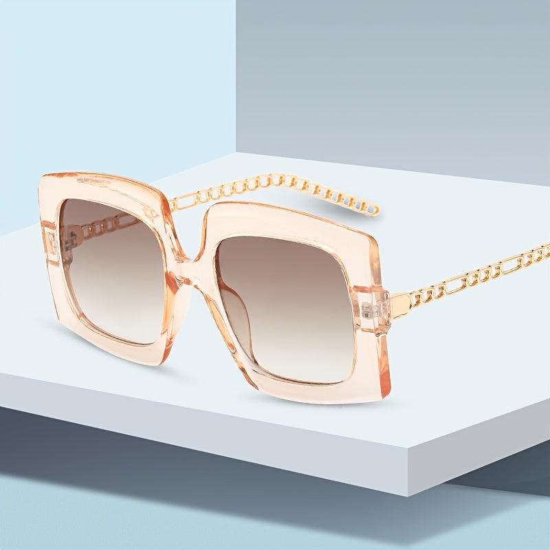 Multicolor Metal Chain Sunglasses Square Frame With Zipper Case
