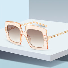 Multicolor Metal Chain Sunglasses Square Frame With Zipper Case