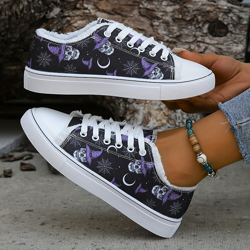 Women's Skull Print Canvas Shoes Low Top Halloween Shoes
