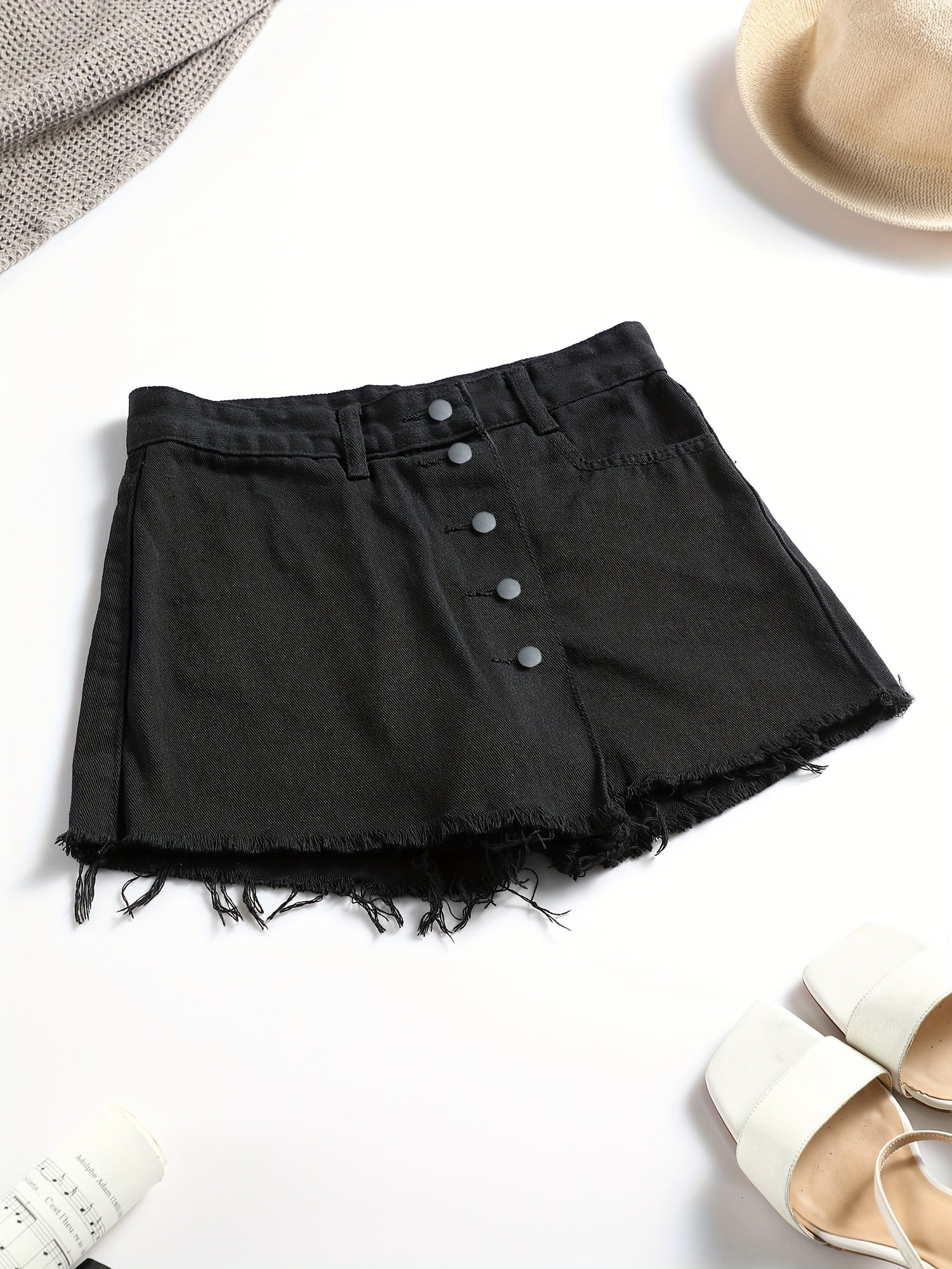 Toddler Girls Preppy Style Raw Trim Denim Skirt Pants