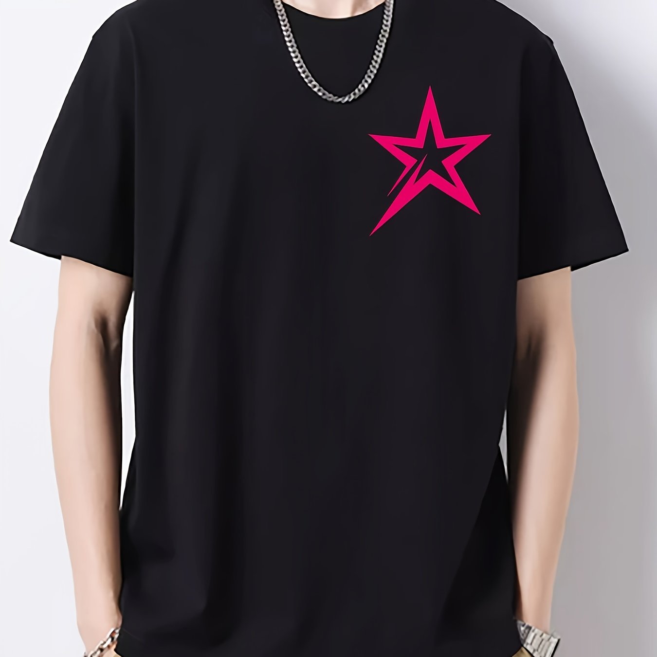 Pentagram Pattern Print Men's Graphic Cotton Crew Neck Tshirt