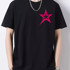 Pentagram Pattern Print Men's Graphic Cotton Crew Neck Tshirt