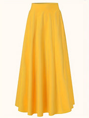 Solid Elastic High Rise Maxi Skirt With Pockets