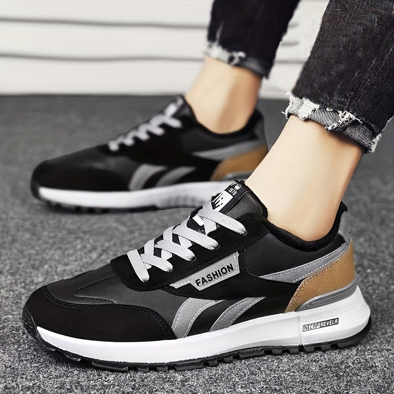 Women's Colorblock Flatform Sneakers Low Round Toe Velvet Warm Trainers