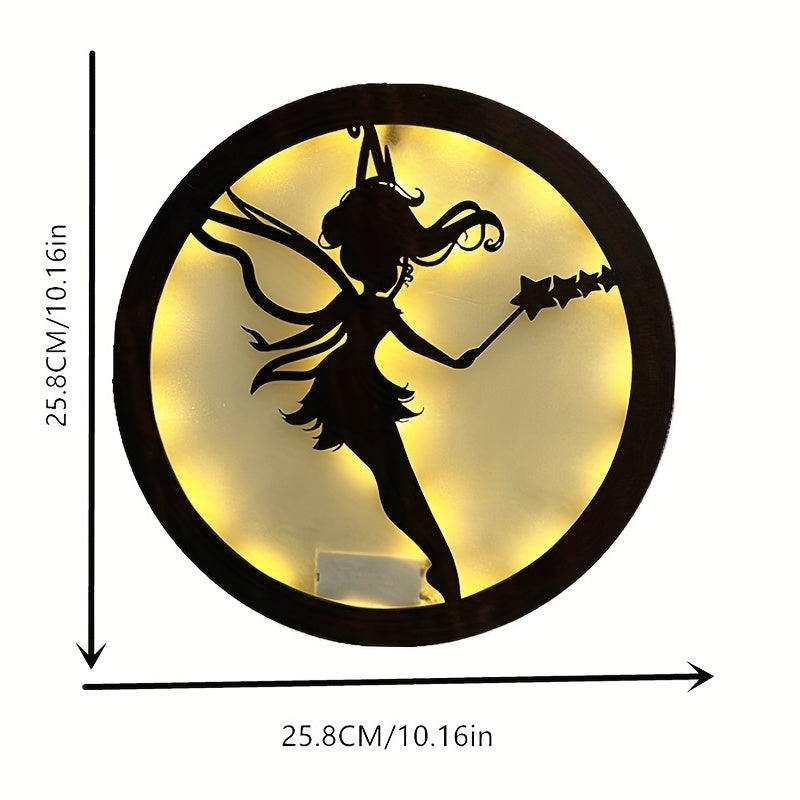 LED Lamp Carving Fairy Tale Story Shape Retro Wooden Hanging Plate