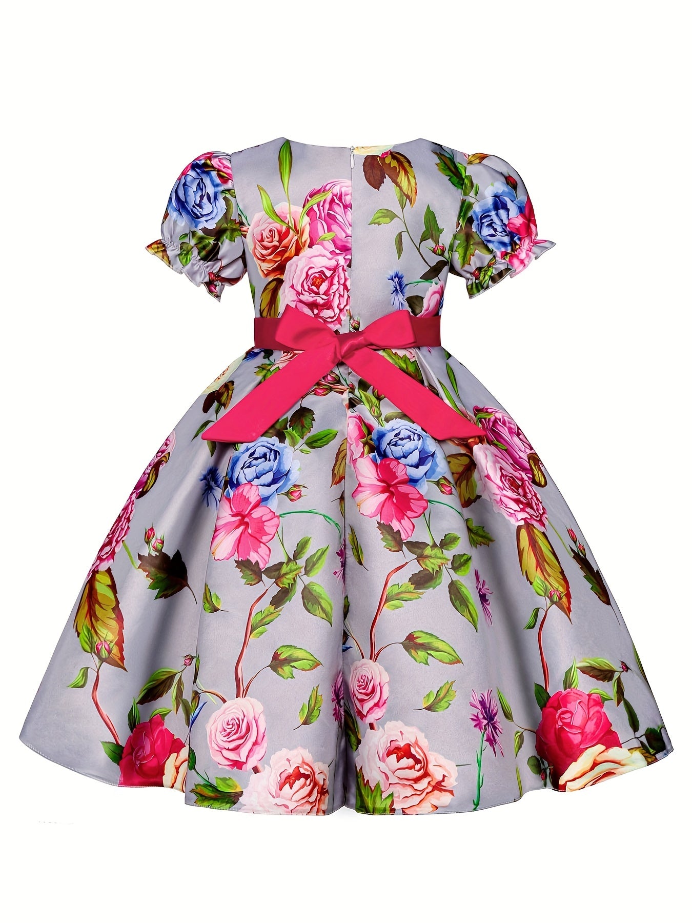 Floral Bowknot Puff Sleeves Princess Dress for Dance Party
