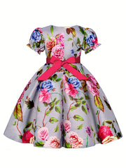 Floral Bowknot Puff Sleeves Princess Dress for Dance Party