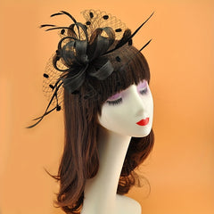 Vintage Mesh Headdress Faux Feather Head Piece for Horse Racing