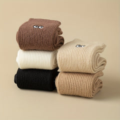 5 Pairs Eyes Embroidery Socks Comfy Mid Tube Stockings